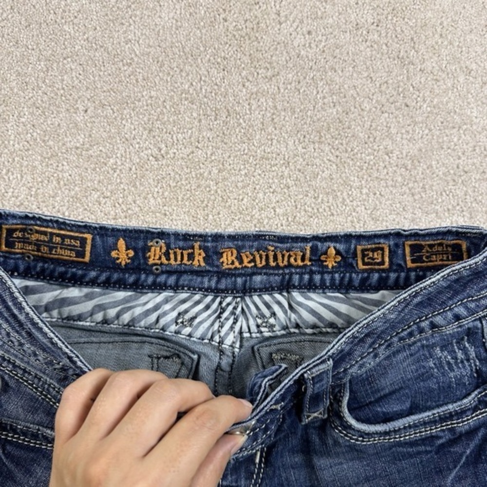 Rock Revival Capri Jeans Women 29 *28x19.5* Blue Denim Distressed - Picture 4 of 13